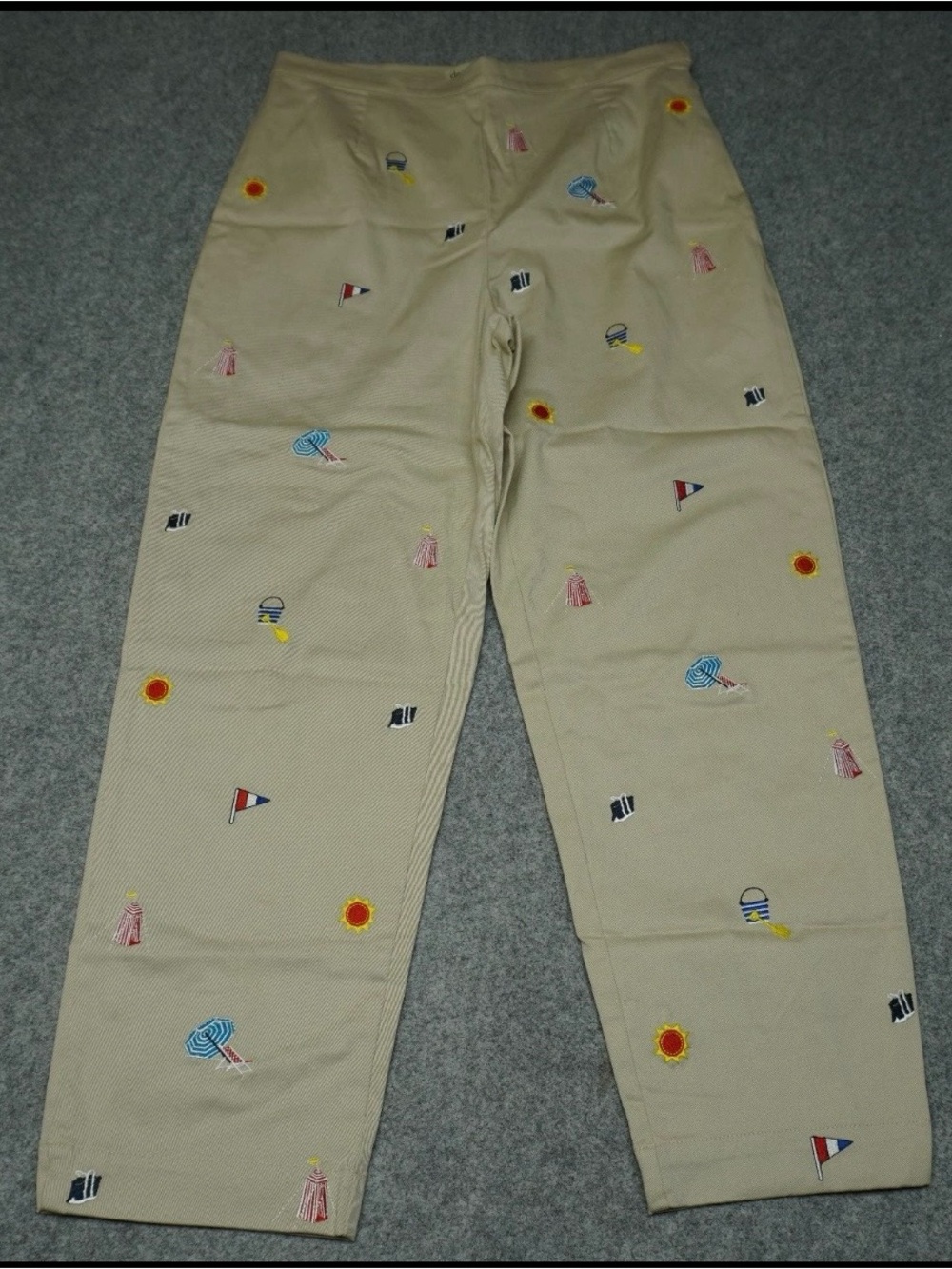 Vintage david brooks Beige Embroidered Beach Motif Pants